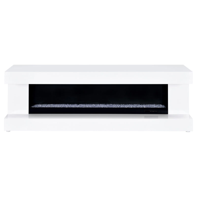 Mueble de TV Mallory con chimenea, consola y altavoz Bluetooth, color negro brillante