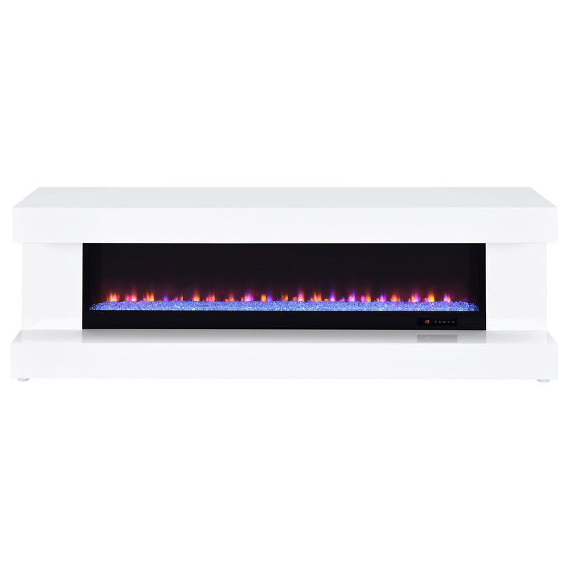 Mueble de TV Mallory con chimenea, consola y altavoz Bluetooth, color negro brillante