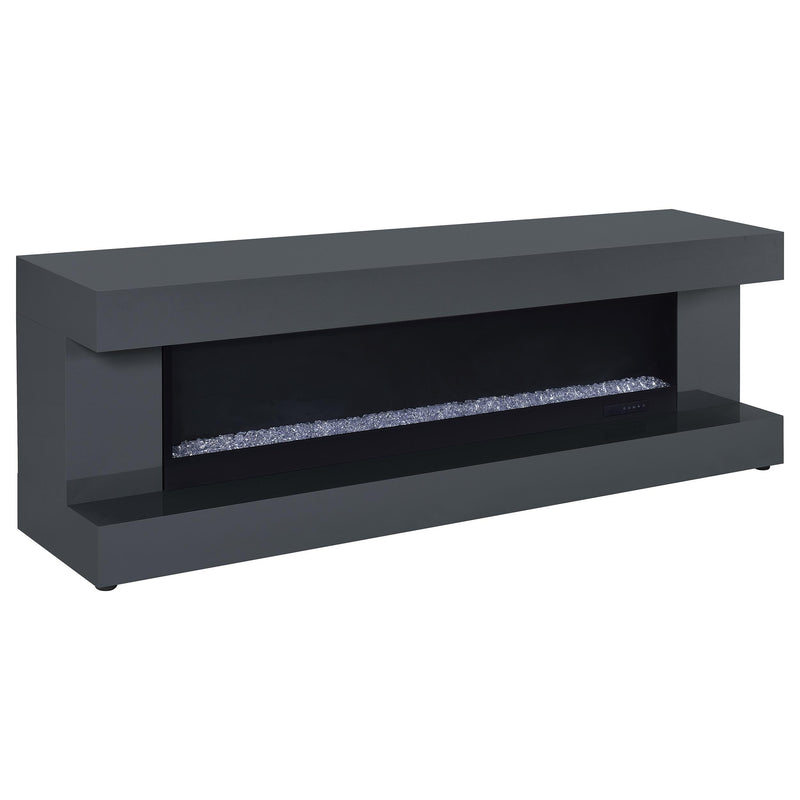Mueble de TV Mallory con chimenea, consola y altavoz Bluetooth, color negro brillante