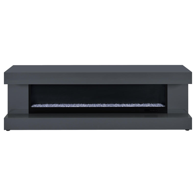 Mueble de TV Mallory con chimenea, consola y altavoz Bluetooth, color negro brillante