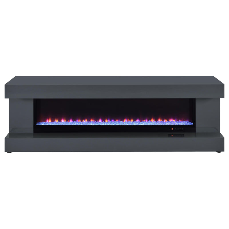 Mueble de TV Mallory con chimenea, consola y altavoz Bluetooth, color negro brillante