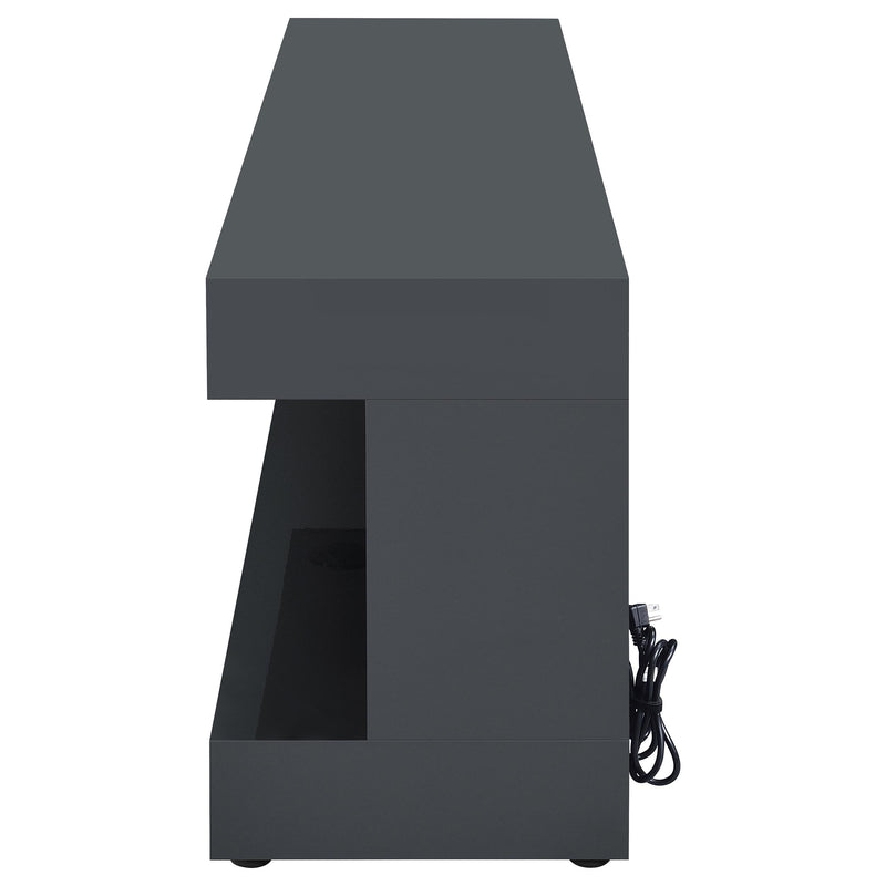 Mueble de TV Mallory con chimenea, consola y altavoz Bluetooth, color negro brillante