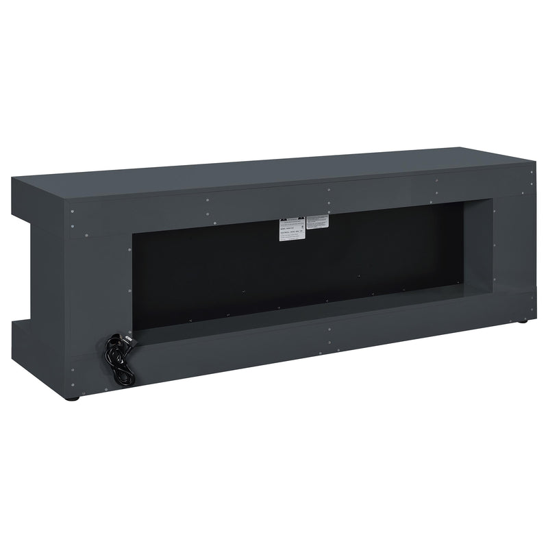 Mueble de TV Mallory con chimenea, consola y altavoz Bluetooth, color negro brillante