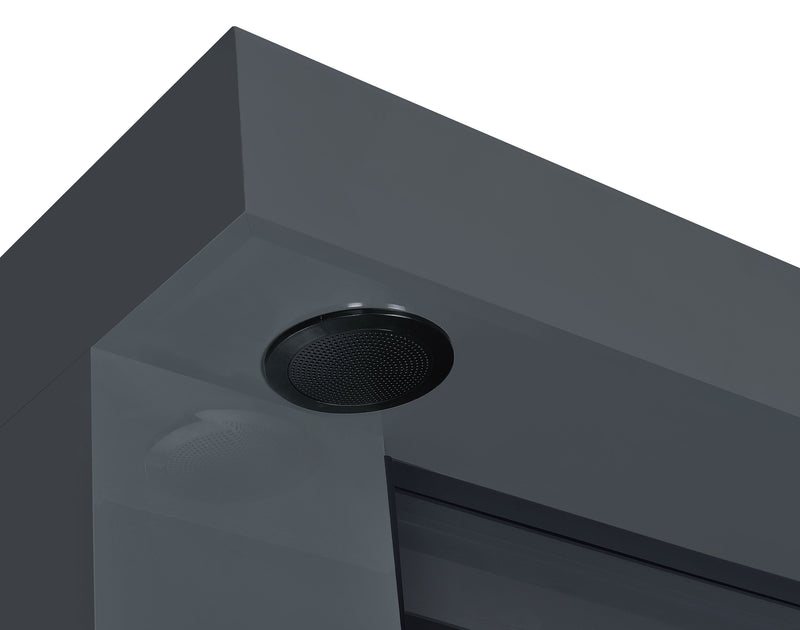 Mueble de TV Mallory con chimenea, consola y altavoz Bluetooth, color negro brillante