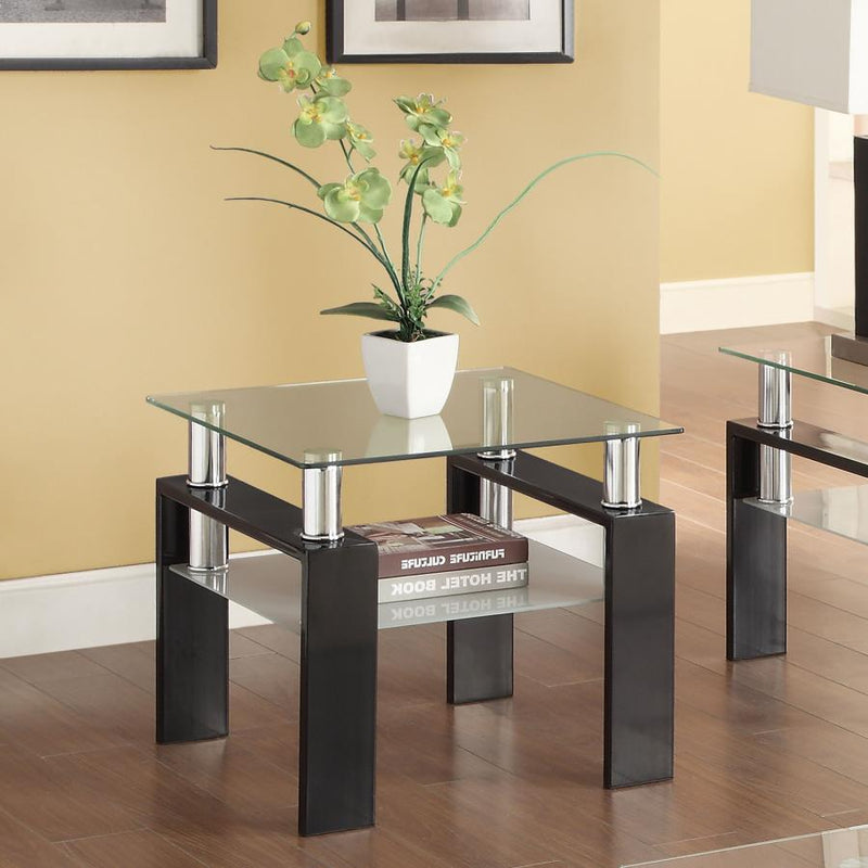 Mesa auxiliar cuadrada con tapa de cristal de 1 estante Dyer