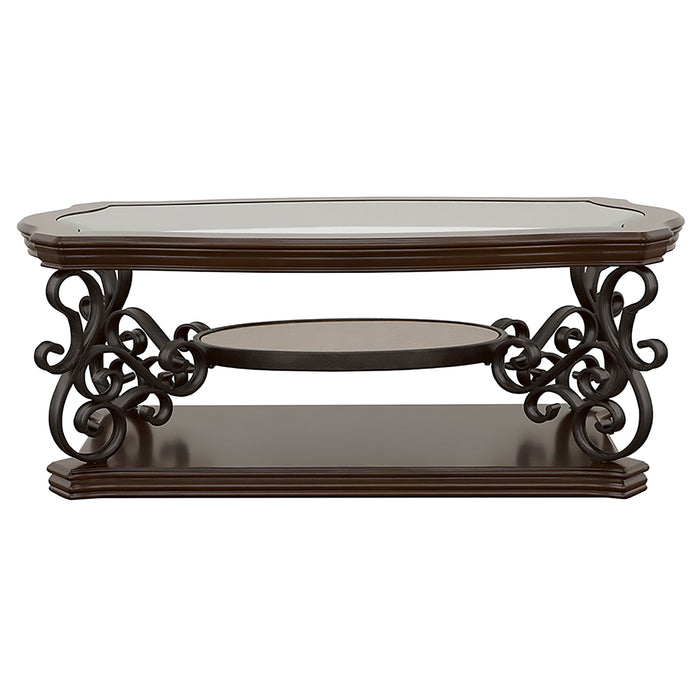 Laney  Glass Top Coffee and End Table Set Dark Merlot