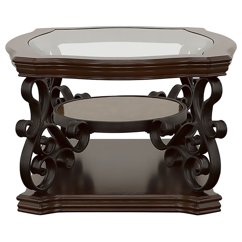 Laney Glass Top Coffee and End Table Set Dark Merlot