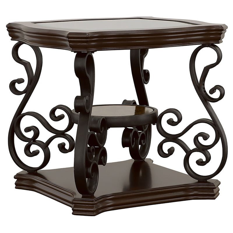 Laney Glass Top Coffee and End Table Set Dark Merlot