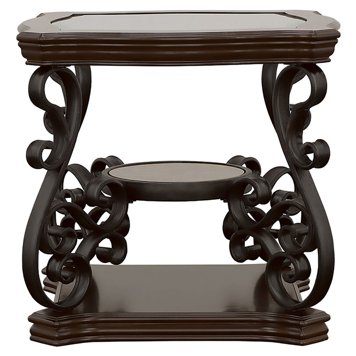 Laney  Glass Top Coffee and End Table Set Dark Merlot