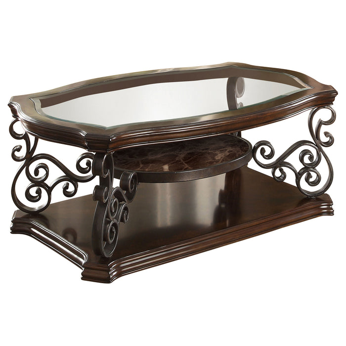 Laney  Glass Top Coffee and End Table Set Dark Merlot