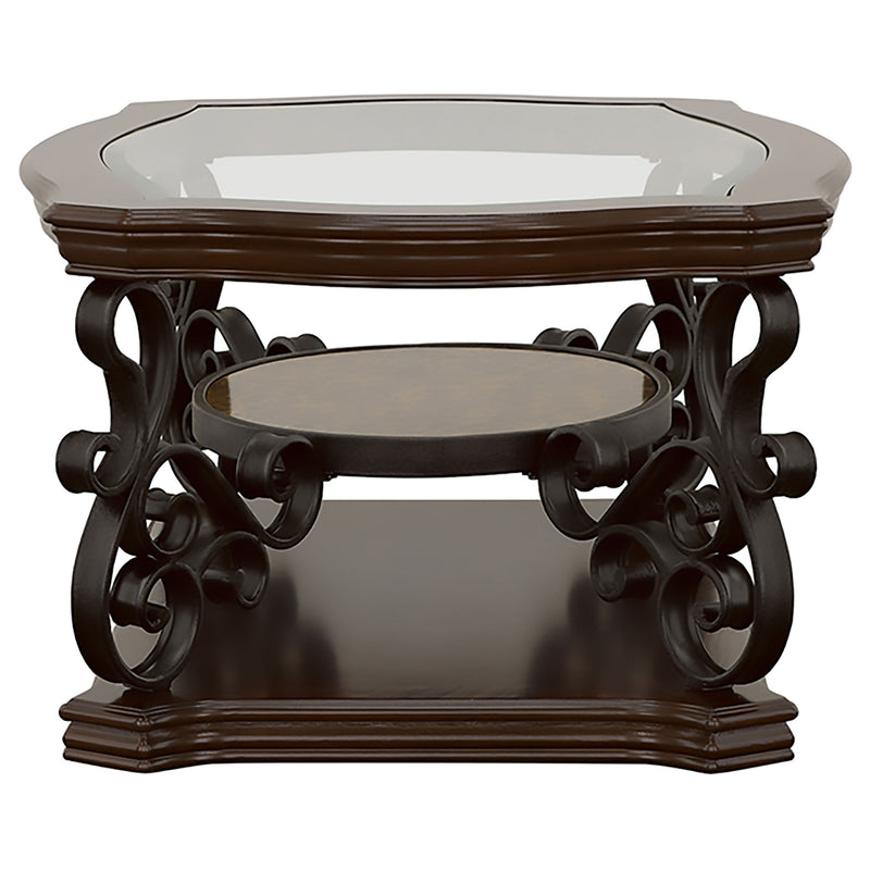 Laney Glass Top Coffee and End Table Set Dark Merlot