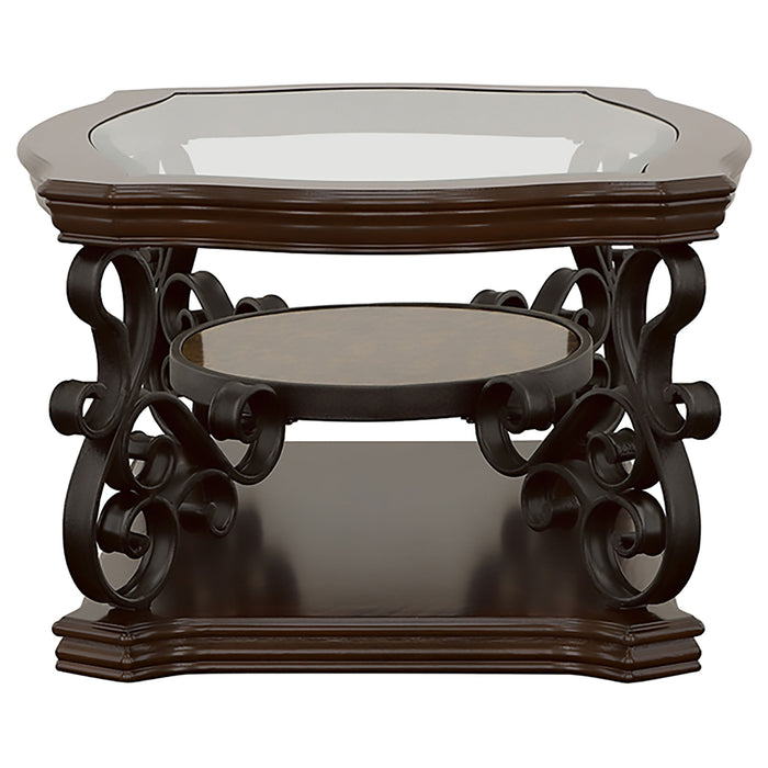 Laney  Glass Top Coffee and End Table Set Dark Merlot