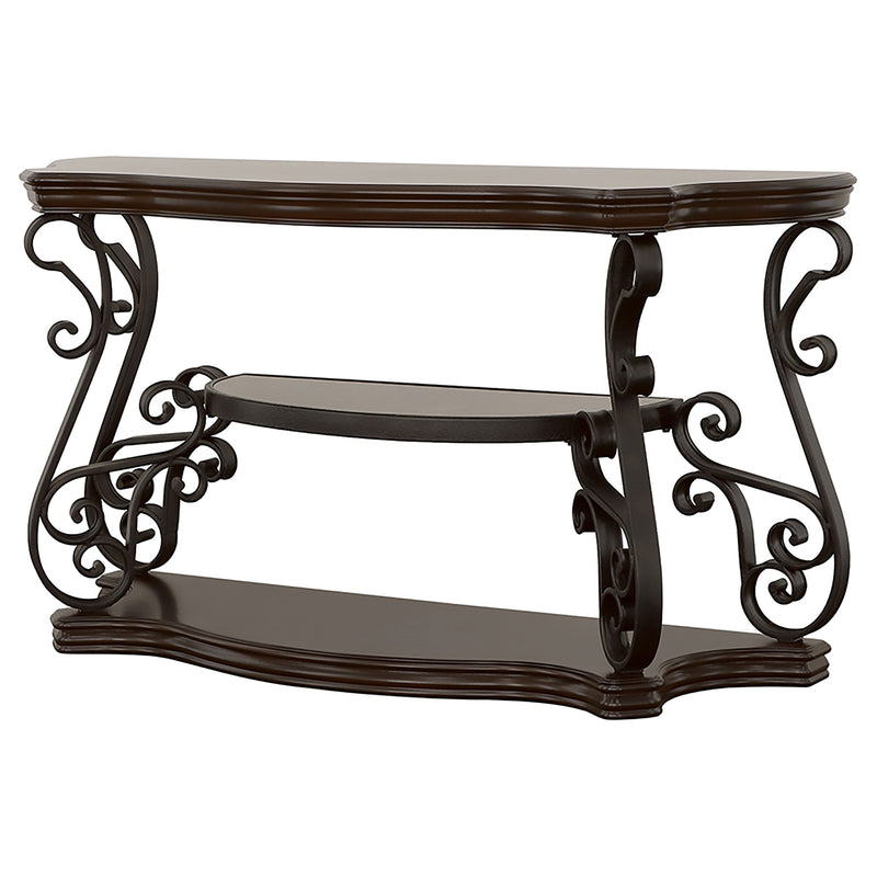 Mesa consola/sofá para recibidor Laney Scrollwork color merlot oscuro