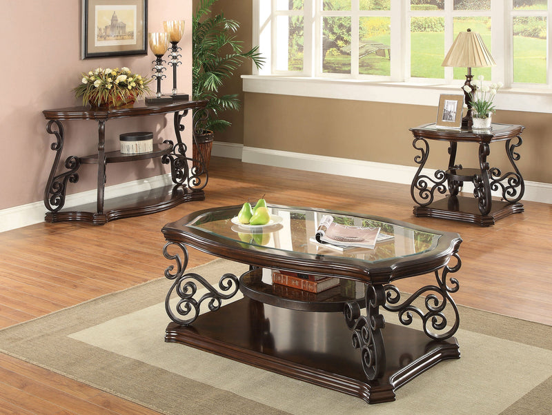 Mesa consola/sofá para recibidor Laney Scrollwork color merlot oscuro