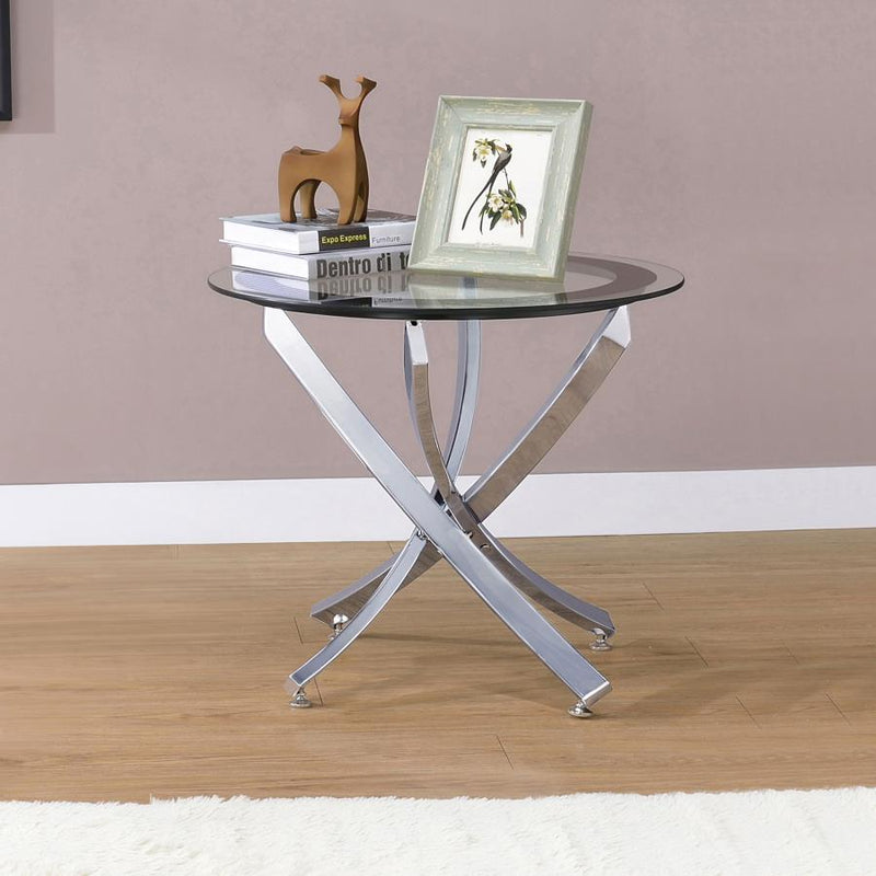 Brooke Round Glass Top Side End Table Metal Base