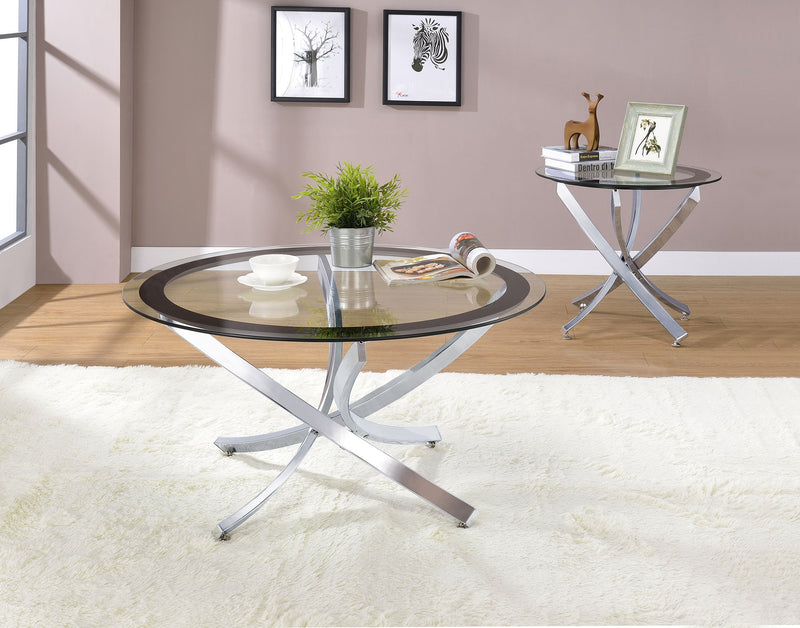 Brooke Round Glass Top Side End Table Metal Base