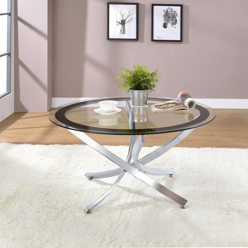 Brooke Round Glass Top Coffee Table Metal Base