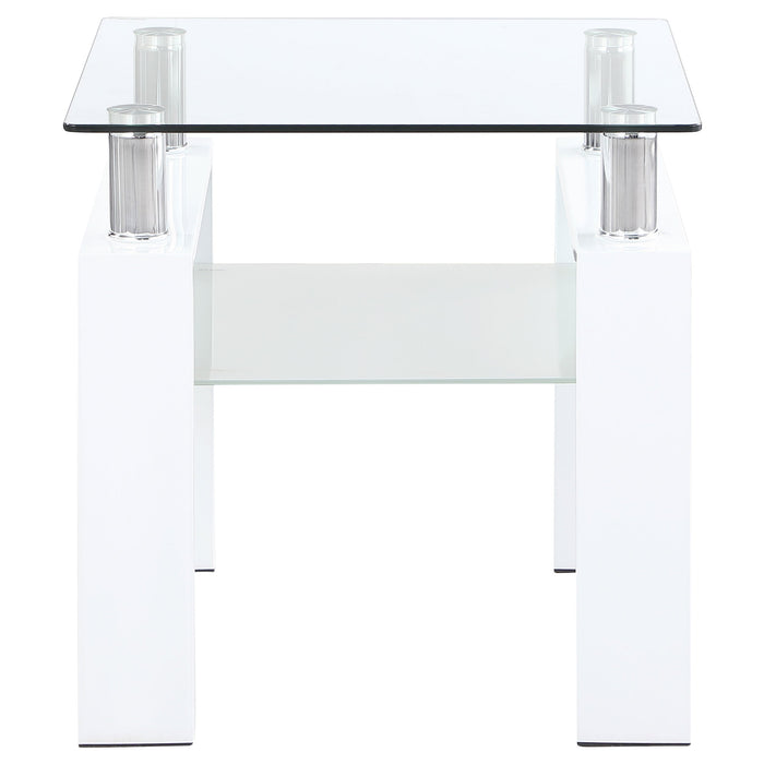 Dyer Square Glass Top End Table With Shelf White