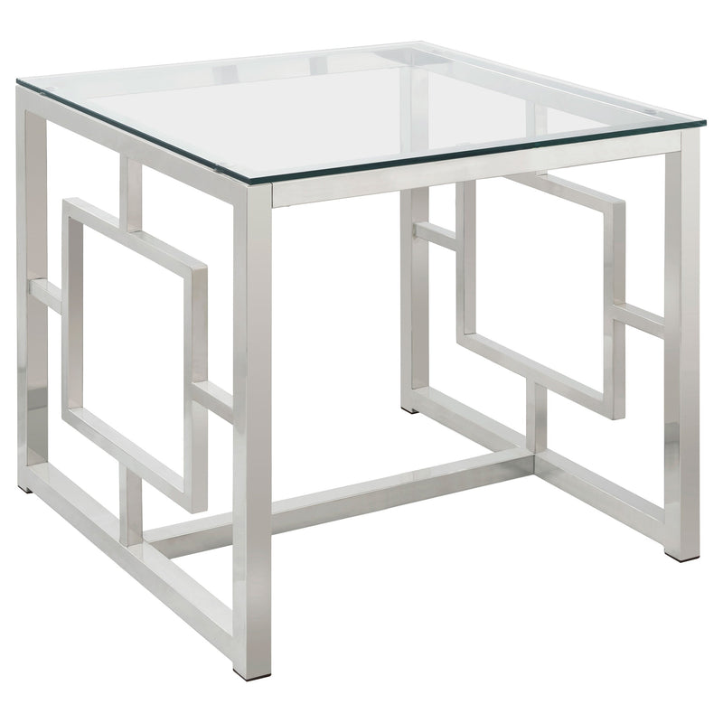Mesa auxiliar cuadrada Merced de cristal con tapa de níquel