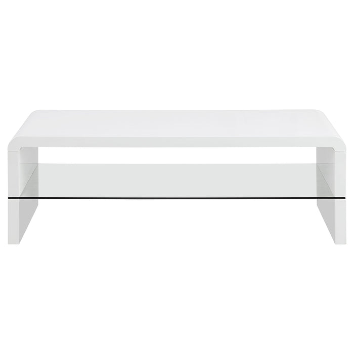 Airell Rectangular Coffee Table with Glass Shelf White High Gloss