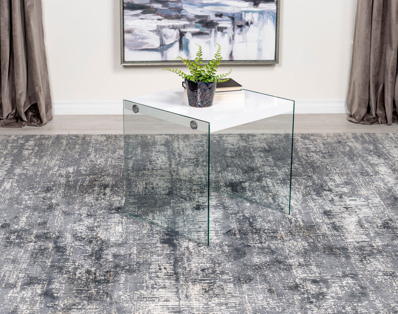 Mesa auxiliar de centro con marco cuadrado de cristal Opal, blanco de alto brillo