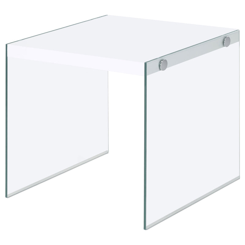 Mesa auxiliar de centro con marco cuadrado de cristal Opal, blanco de alto brillo