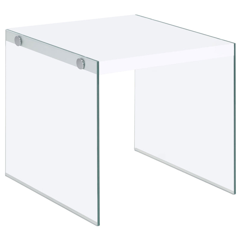Mesa auxiliar de centro con marco cuadrado de cristal Opal, blanco de alto brillo
