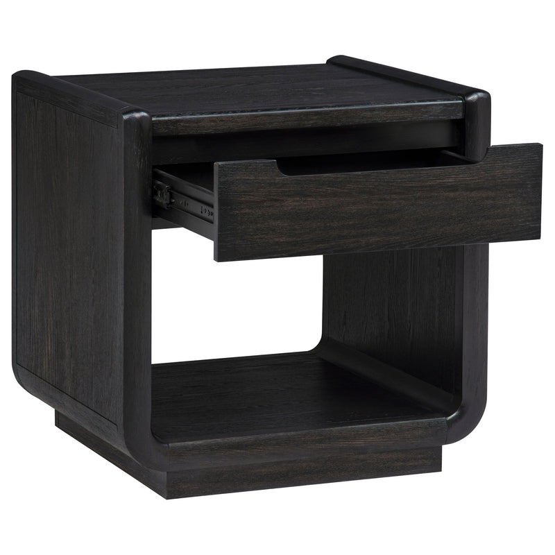 Leandro Mesa auxiliar de centro de madera con 1 cajón en negro bruñido