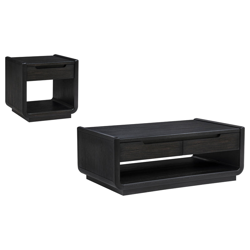 Mesa de centro de cóctel de madera de 2 cajones Leandro, negro bruñido