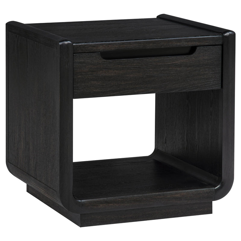 Mesa de centro de cóctel de madera de 2 cajones Leandro, negro bruñido