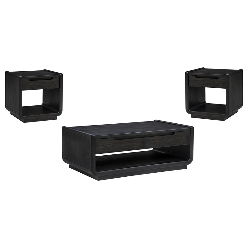 Mesa de centro de cóctel de madera de 2 cajones Leandro, negro bruñido