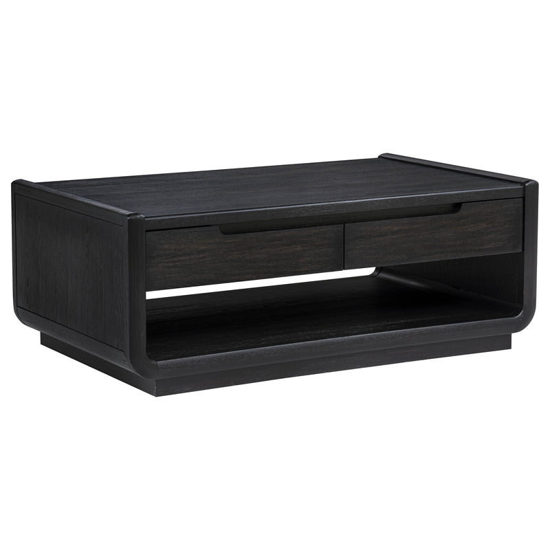 Mesa de centro de cóctel de madera de 2 cajones Leandro, negro bruñido