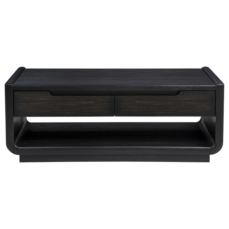 Mesa de centro de cóctel de madera de 2 cajones Leandro, negro bruñido
