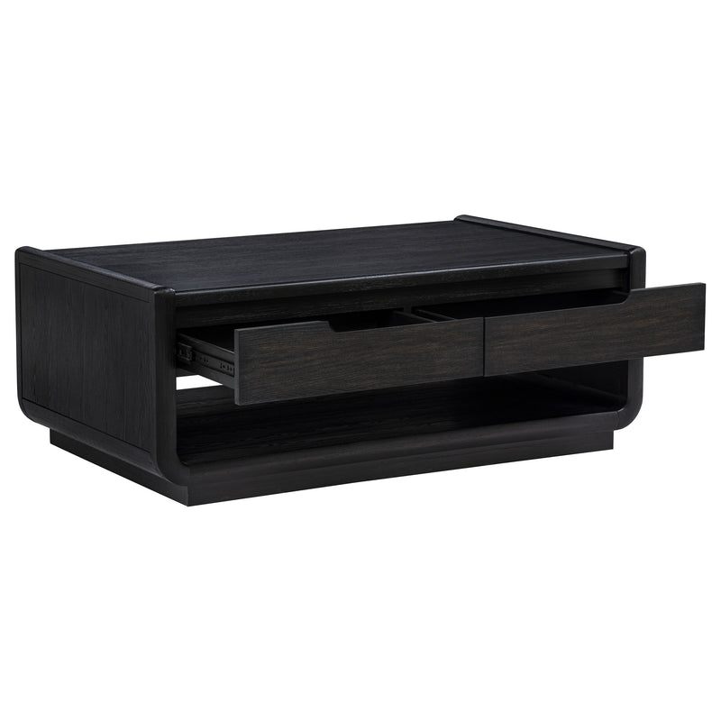 Mesa de centro de cóctel de madera de 2 cajones Leandro, negro bruñido