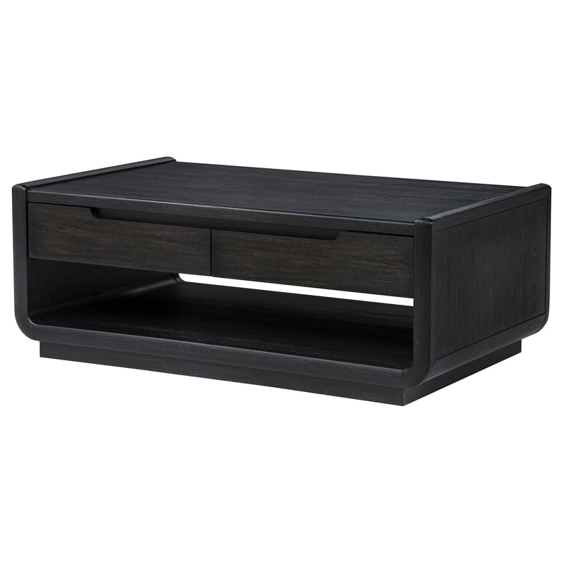 Mesa de centro de cóctel de madera de 2 cajones Leandro, negro bruñido