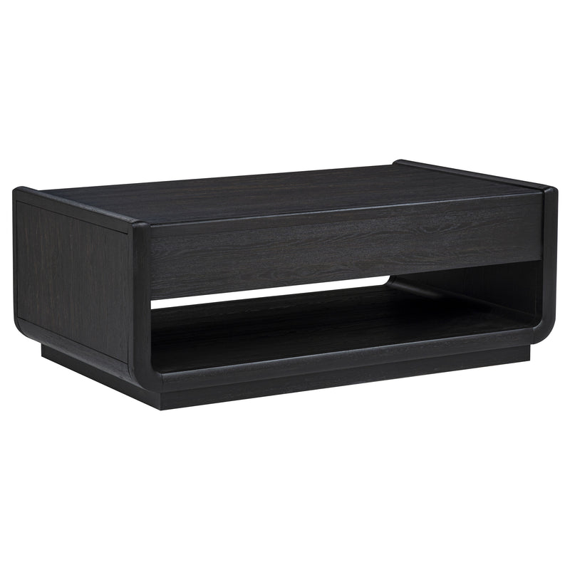 Mesa de centro de cóctel de madera de 2 cajones Leandro, negro bruñido