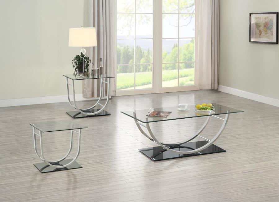 Danville Glass Top Coffee and End Table Set Chrome