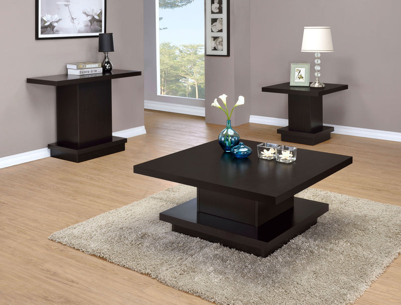 Mesa auxiliar de madera de ingeniería Reston Square, capuchino