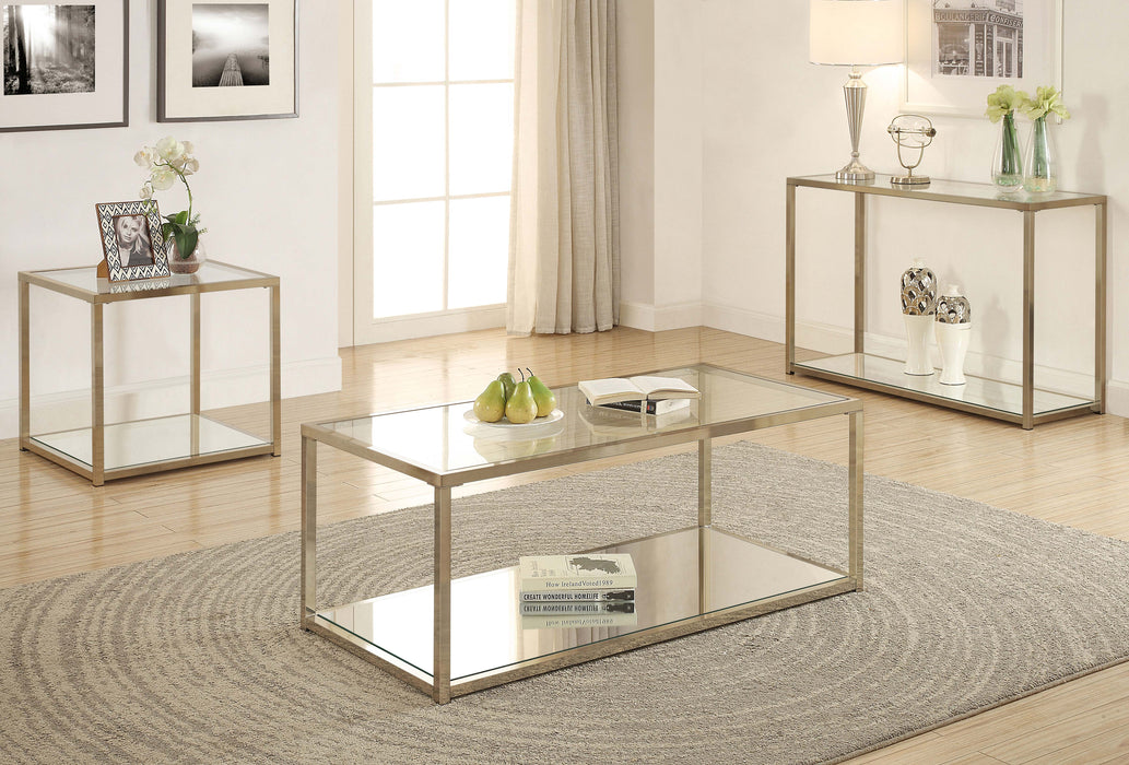 Cora End Table with Mirror Shelf Chocolate Chrome