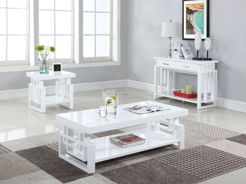 Mesa auxiliar rectangular Schmitt blanco de alto brillo