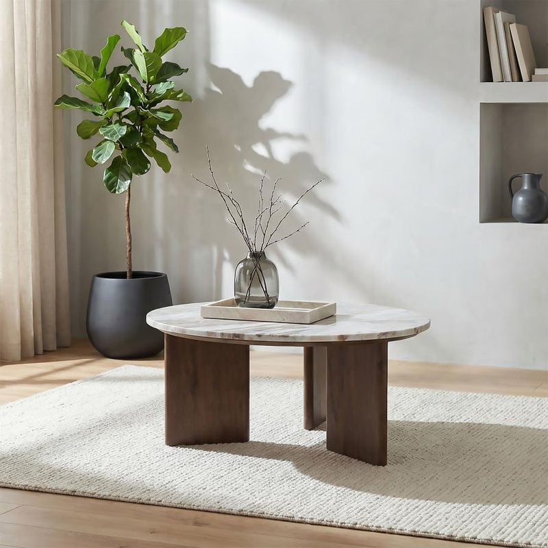 Jenna 35-inch Round Marble Top Cocktail Coffee Table