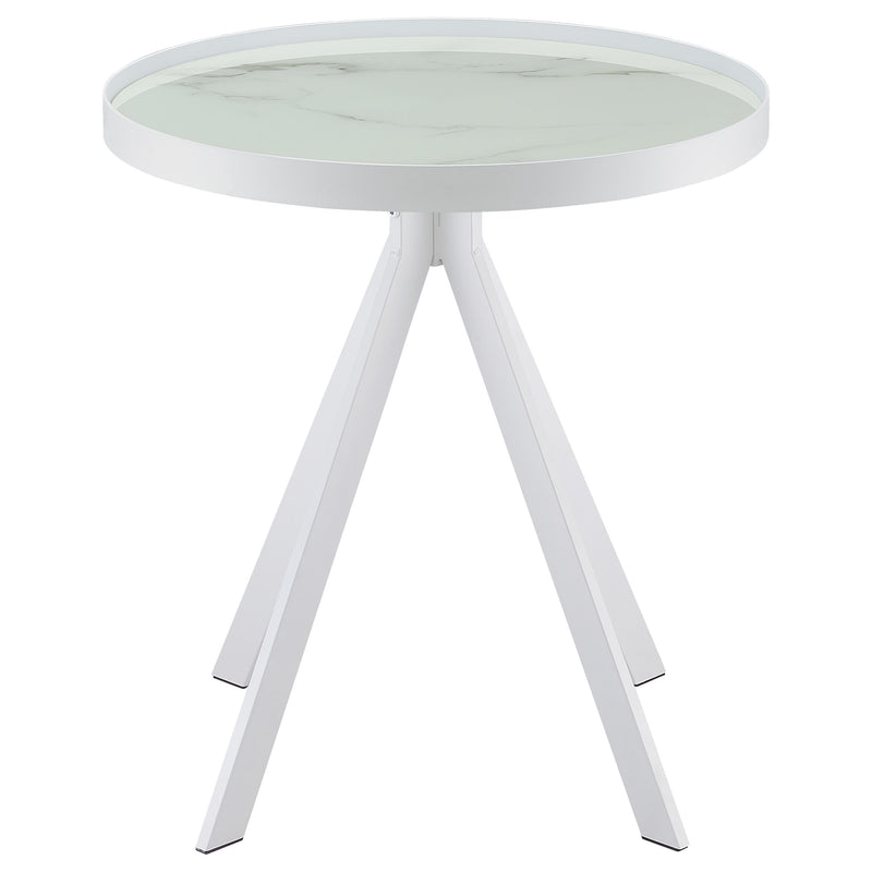 Briggs Round Marble Printed Glass Top End Side Table