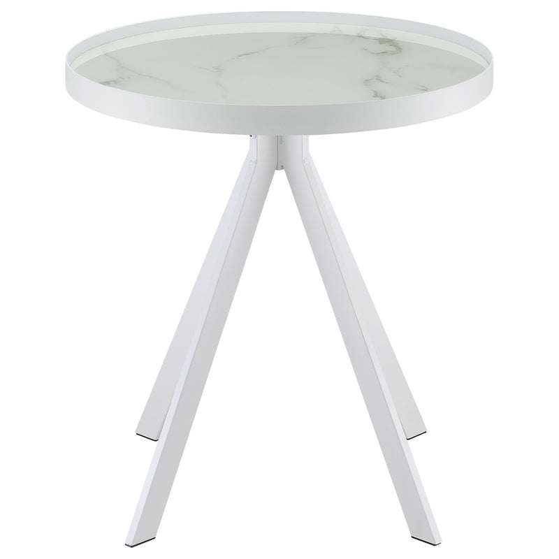 Briggs Round Marble Printed Glass Top End Side Table
