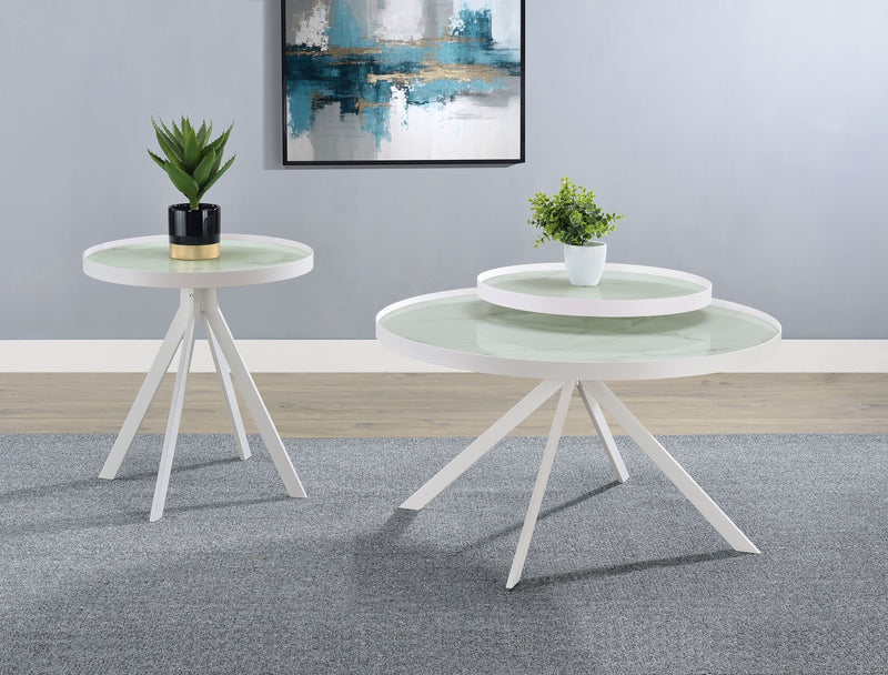 Briggs Round Marble Printed Glass Top End Side Table