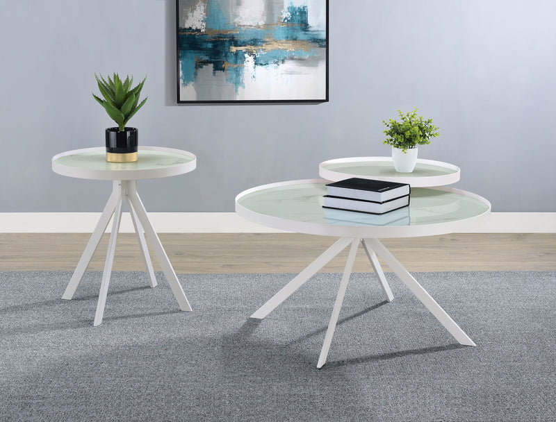 Briggs Round Marble Printed Glass Top End Side Table