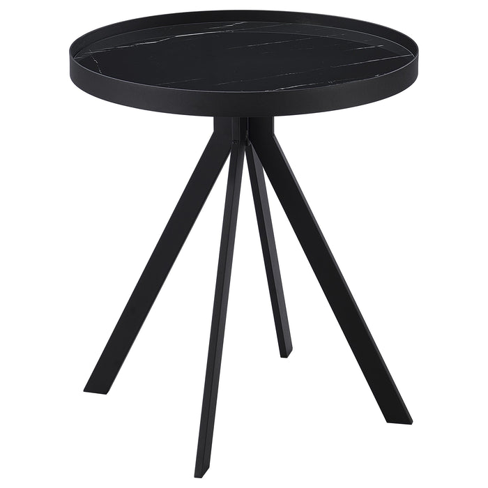 Briggs Round Marble Printed Glass Top End Side Table White
