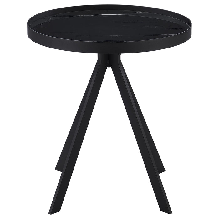 Briggs Round Marble Printed Glass Top End Side Table White