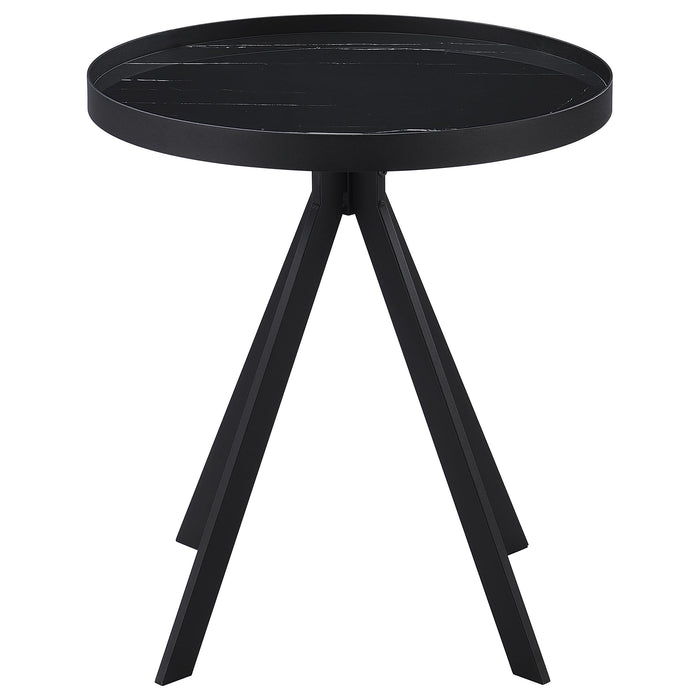 Briggs Round Marble Printed Glass Top End Side Table White