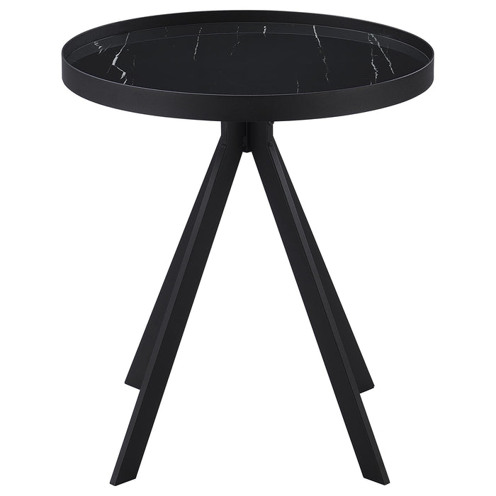 Briggs Round Marble Printed Glass Top End Side Table White