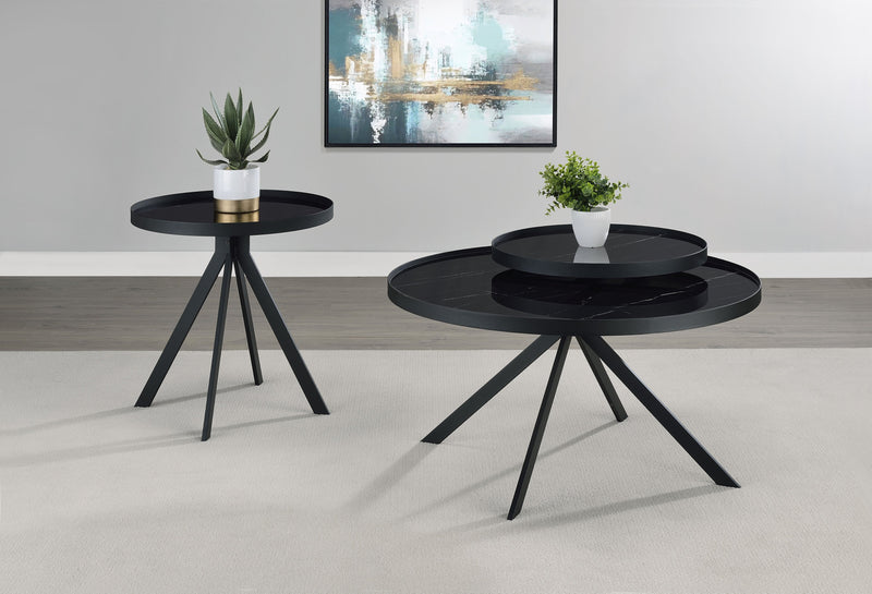 Briggs Round Marble Printed Glass Top End Side Table